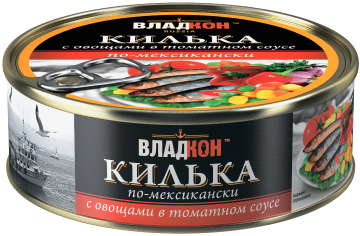 Килька балтийская с овощным гарниром в томатном соусе